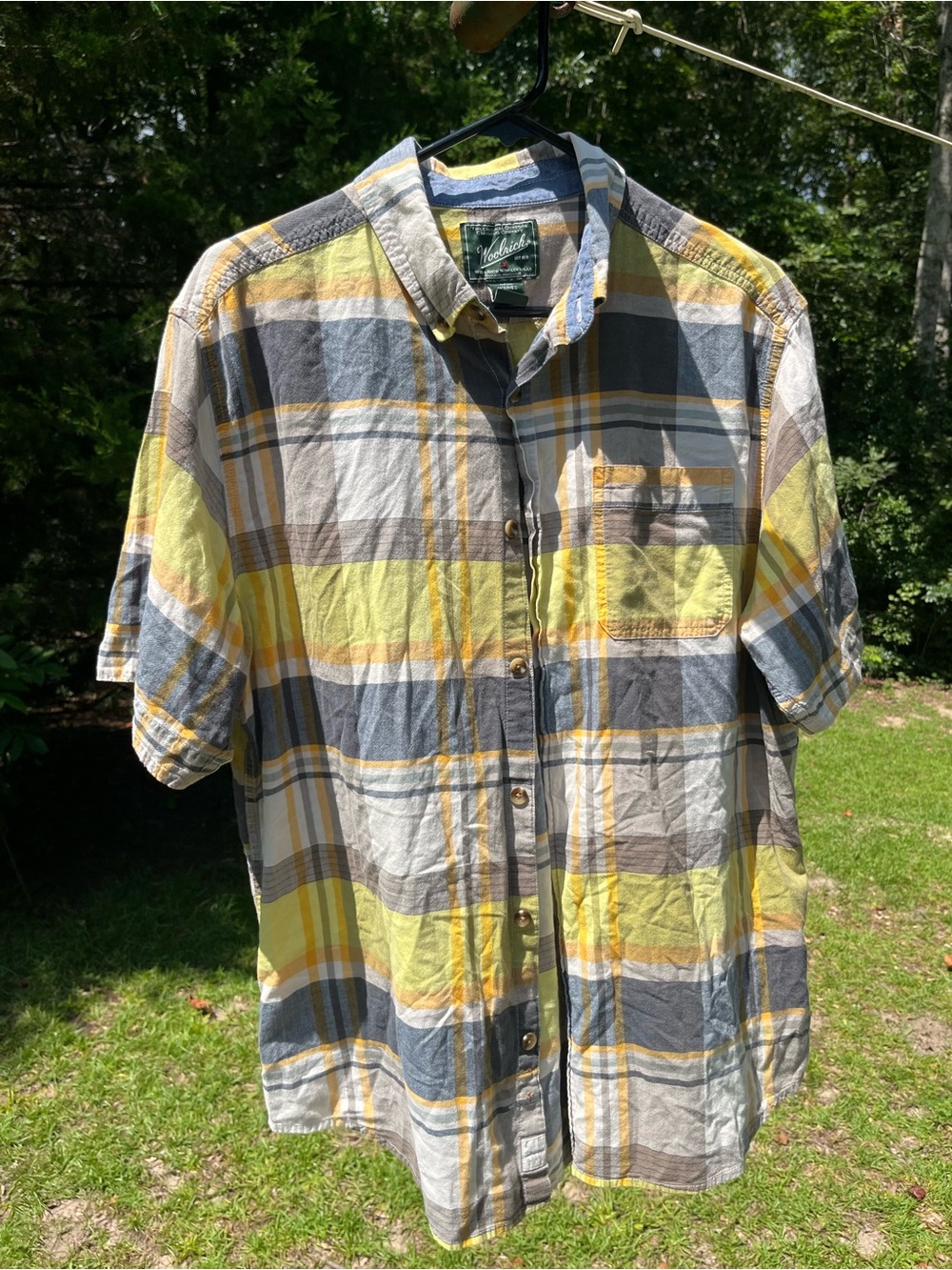 Woolrich Yellow & Gray Short-Sleeve Plaid Button-Down Shirt